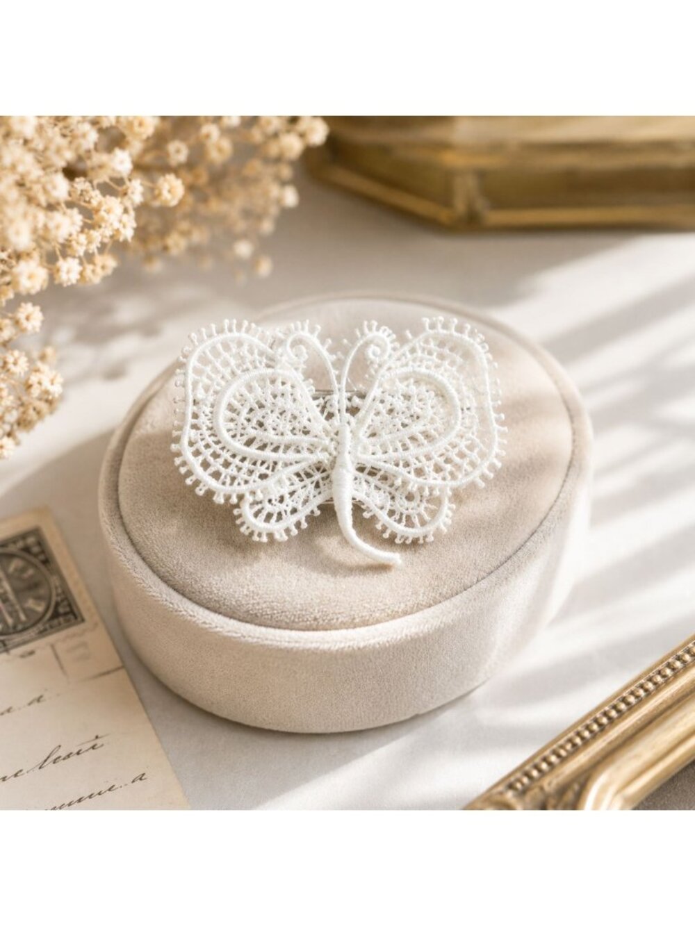 Handcrafted Vintage White Lace Butterfly Brooch Pin - Delicate Filigree Design I